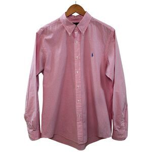 Ralph Lauren Custom Fit Gingham Pattern Dress Shirt Pink White Size Large